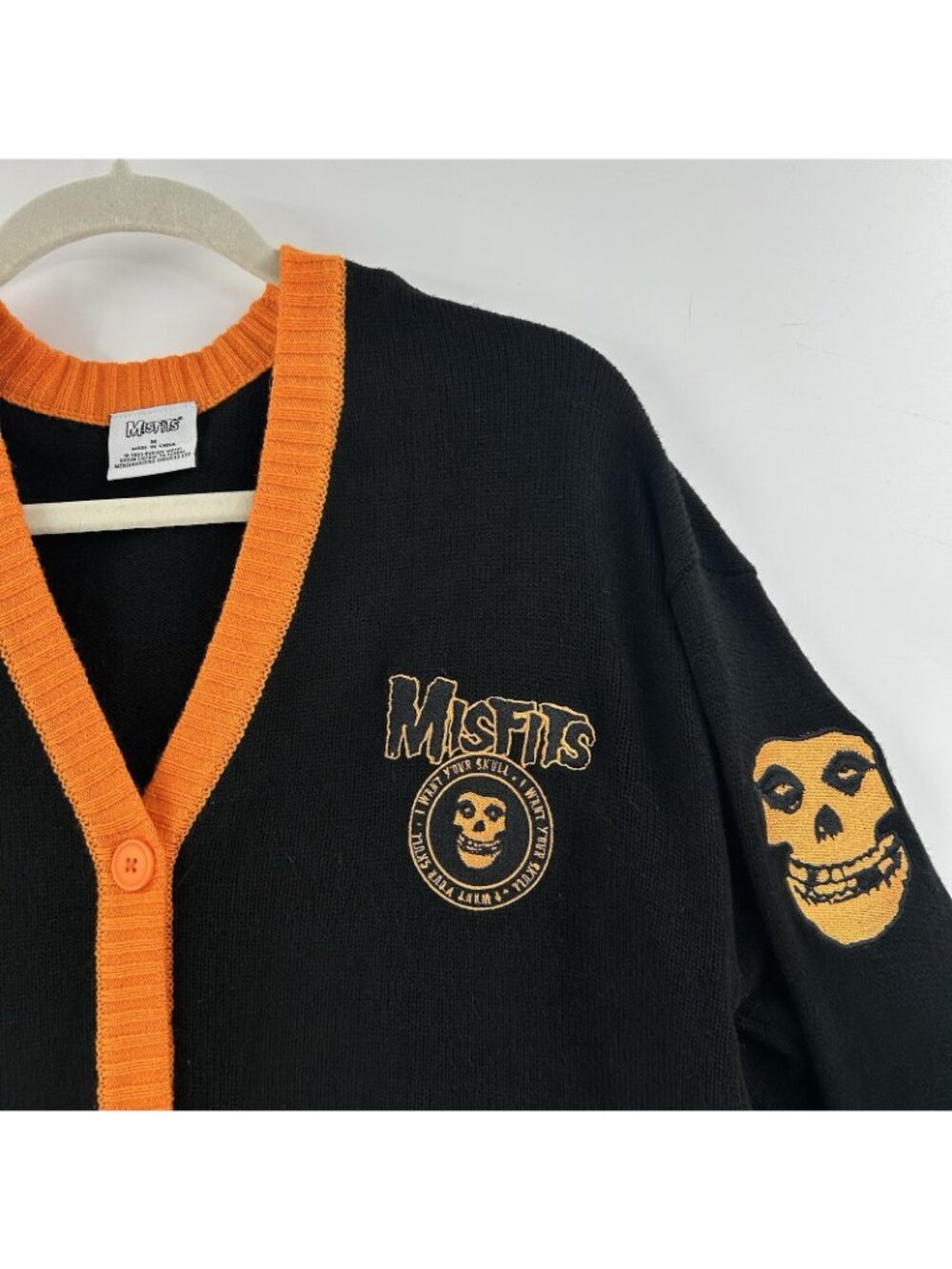 Misfits Fiend Skull Cardigan Women’s M Black-Orange Embroidered Fiend Skulls - Picture 12 of 15
